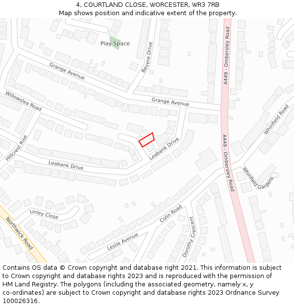 4, COURTLAND CLOSE, WORCESTER, WR3 7RB: Location map and indicative extent of plot