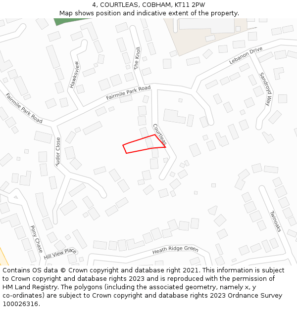 4, COURTLEAS, COBHAM, KT11 2PW: Location map and indicative extent of plot