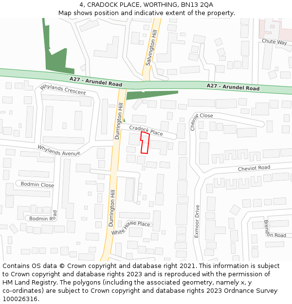 4, CRADOCK PLACE, WORTHING, BN13 2QA: Location map and indicative extent of plot