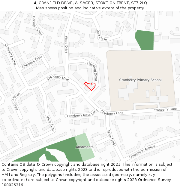 4, CRANFIELD DRIVE, ALSAGER, STOKE-ON-TRENT, ST7 2LQ: Location map and indicative extent of plot