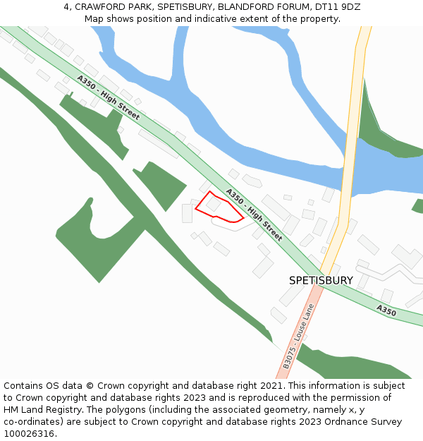 4, CRAWFORD PARK, SPETISBURY, BLANDFORD FORUM, DT11 9DZ: Location map and indicative extent of plot