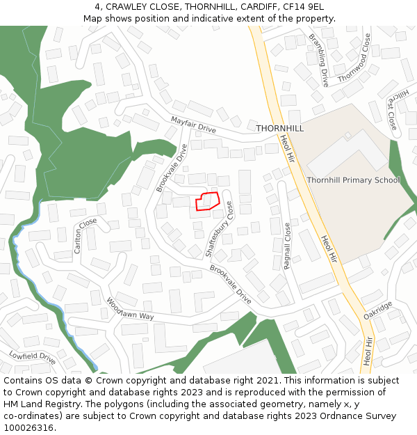 4, CRAWLEY CLOSE, THORNHILL, CARDIFF, CF14 9EL: Location map and indicative extent of plot