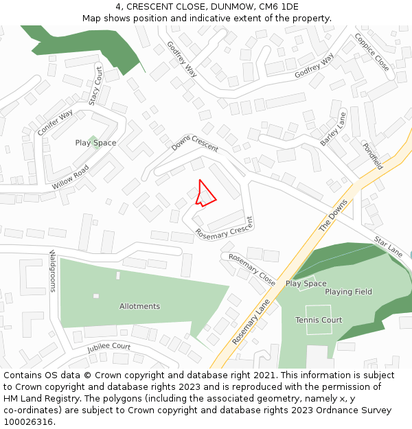 4, CRESCENT CLOSE, DUNMOW, CM6 1DE: Location map and indicative extent of plot