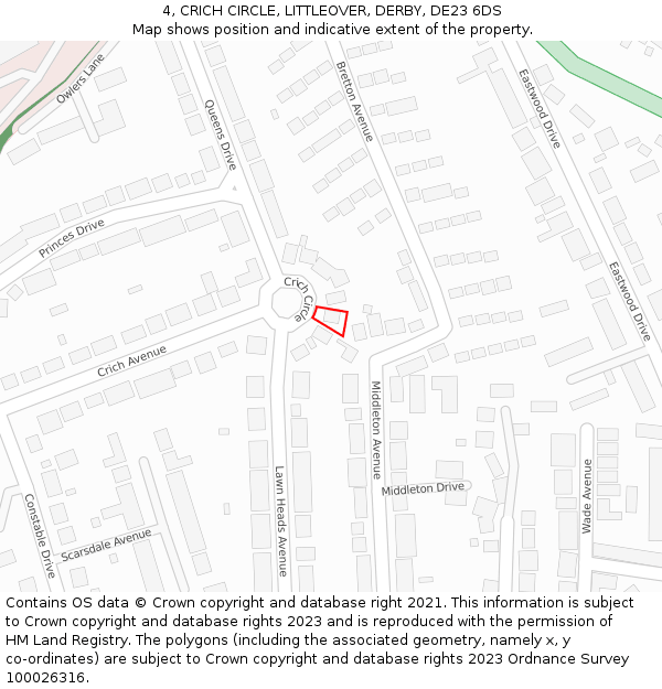 4, CRICH CIRCLE, LITTLEOVER, DERBY, DE23 6DS: Location map and indicative extent of plot
