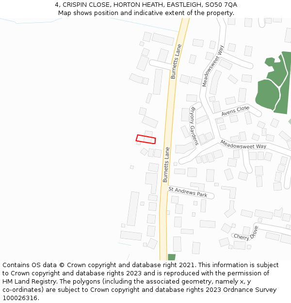 4, CRISPIN CLOSE, HORTON HEATH, EASTLEIGH, SO50 7QA: Location map and indicative extent of plot