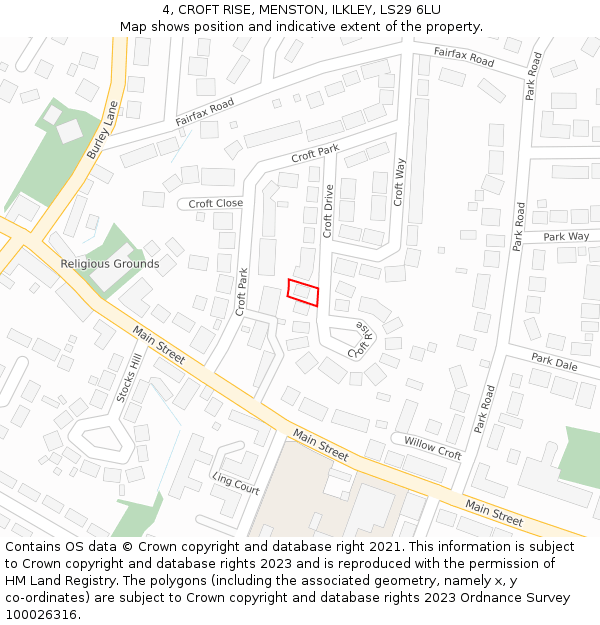 4, CROFT RISE, MENSTON, ILKLEY, LS29 6LU: Location map and indicative extent of plot