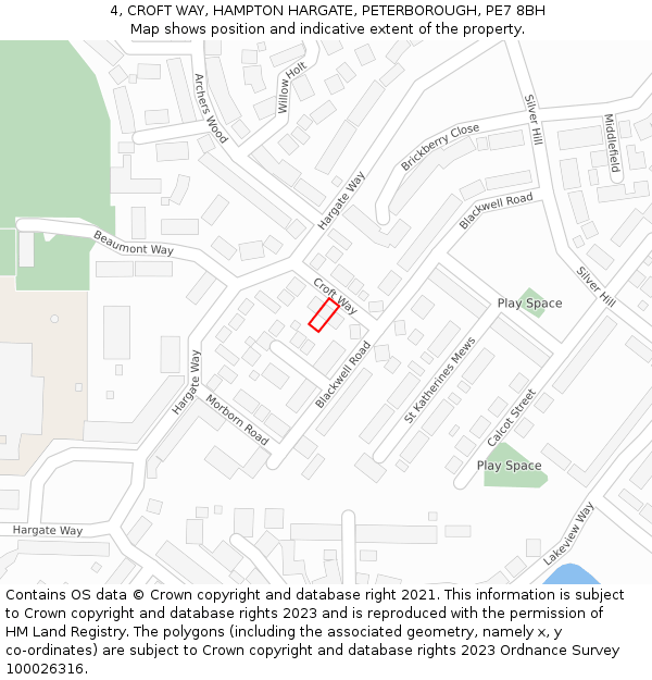 4, CROFT WAY, HAMPTON HARGATE, PETERBOROUGH, PE7 8BH: Location map and indicative extent of plot
