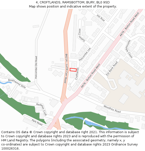 4, CROFTLANDS, RAMSBOTTOM, BURY, BL0 9SD: Location map and indicative extent of plot