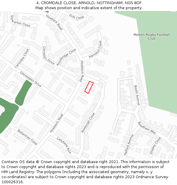 4, CROMDALE CLOSE, ARNOLD, NOTTINGHAM, NG5 8DF: Location map and indicative extent of plot