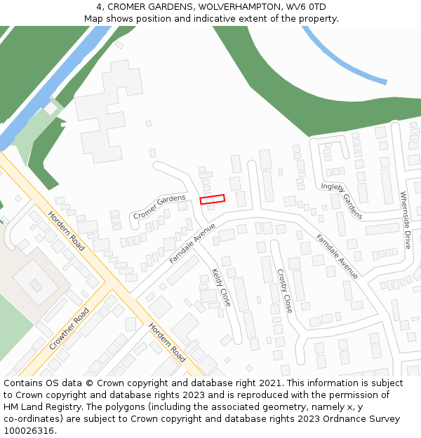 4, CROMER GARDENS, WOLVERHAMPTON, WV6 0TD: Location map and indicative extent of plot