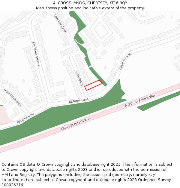 4, CROSSLANDS, CHERTSEY, KT16 9QY: Location map and indicative extent of plot