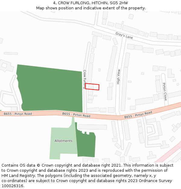 4, CROW FURLONG, HITCHIN, SG5 2HW: Location map and indicative extent of plot