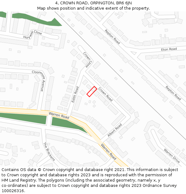 4, CROWN ROAD, ORPINGTON, BR6 6JN: Location map and indicative extent of plot