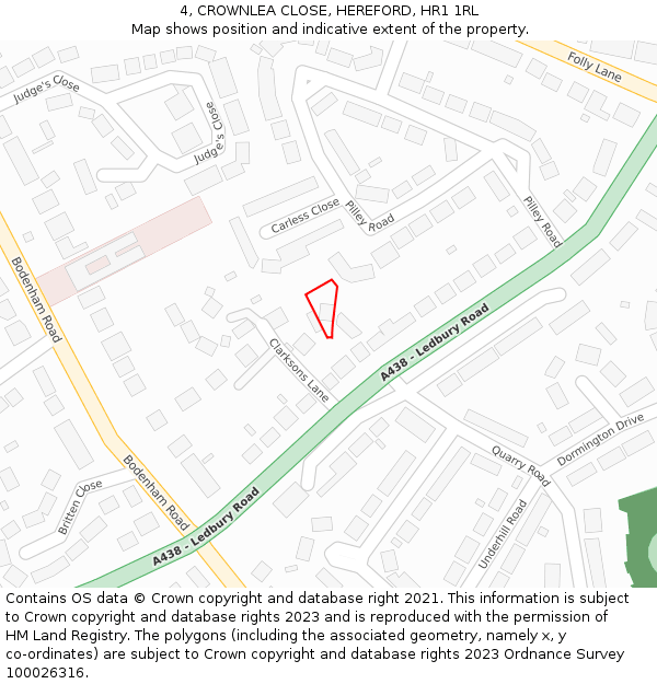 4, CROWNLEA CLOSE, HEREFORD, HR1 1RL: Location map and indicative extent of plot