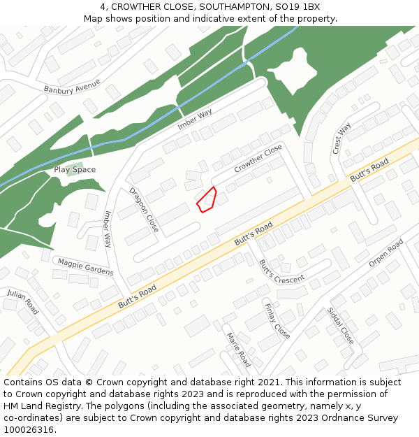4, CROWTHER CLOSE, SOUTHAMPTON, SO19 1BX: Location map and indicative extent of plot