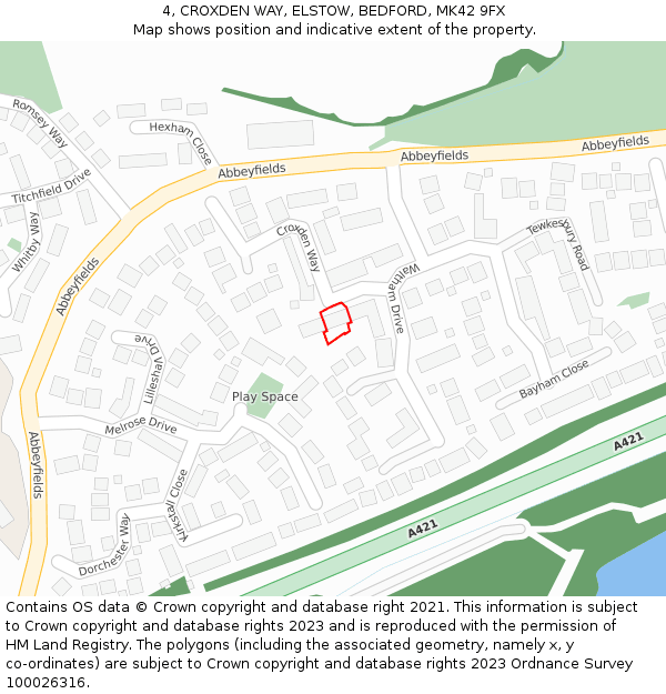 4, CROXDEN WAY, ELSTOW, BEDFORD, MK42 9FX: Location map and indicative extent of plot