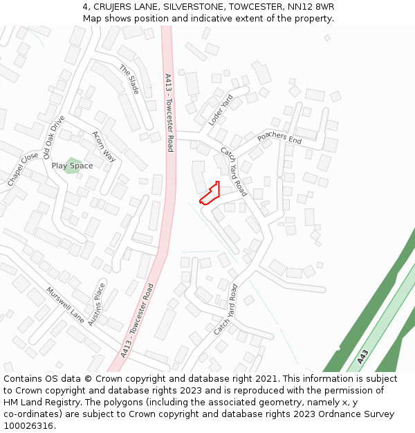 4, CRUJERS LANE, SILVERSTONE, TOWCESTER, NN12 8WR: Location map and indicative extent of plot