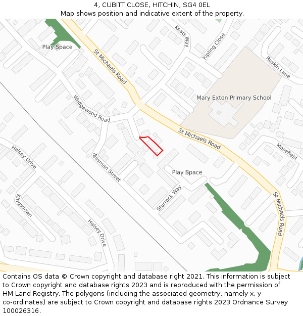 4, CUBITT CLOSE, HITCHIN, SG4 0EL: Location map and indicative extent of plot