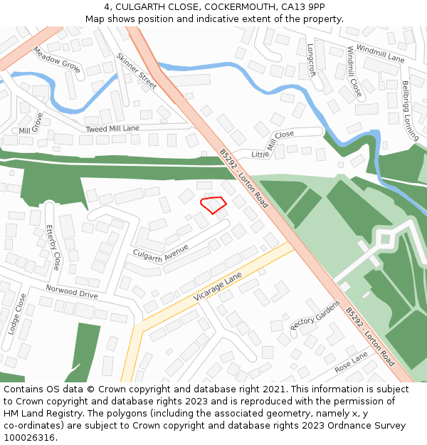 4, CULGARTH CLOSE, COCKERMOUTH, CA13 9PP: Location map and indicative extent of plot