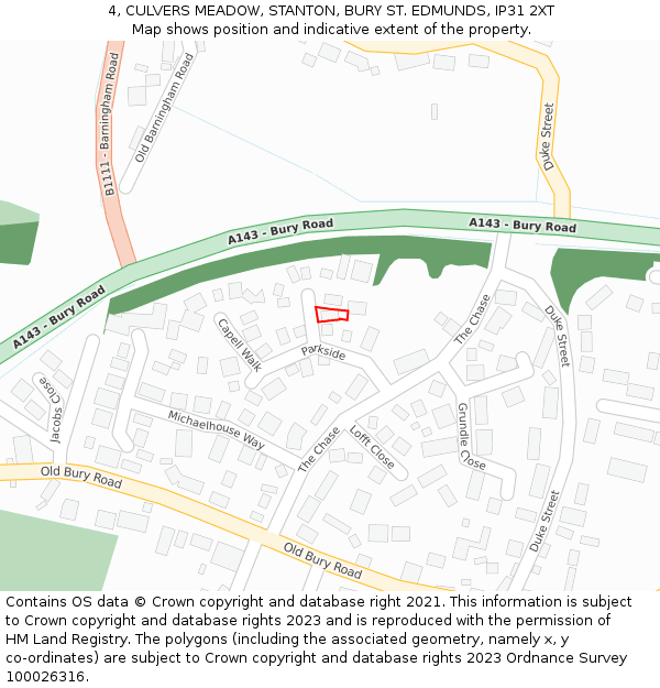 4, CULVERS MEADOW, STANTON, BURY ST. EDMUNDS, IP31 2XT: Location map and indicative extent of plot