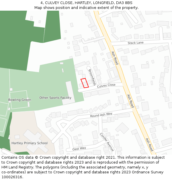 4, CULVEY CLOSE, HARTLEY, LONGFIELD, DA3 8BS: Location map and indicative extent of plot