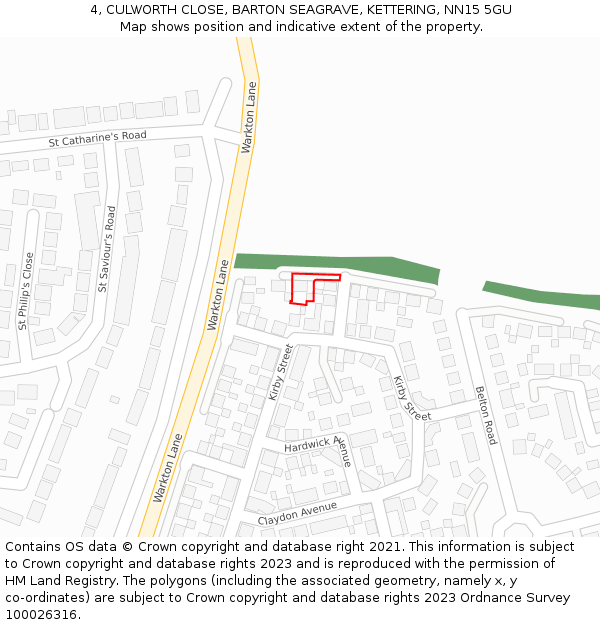 4, CULWORTH CLOSE, BARTON SEAGRAVE, KETTERING, NN15 5GU: Location map and indicative extent of plot