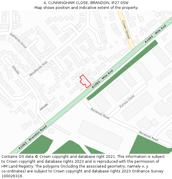 4, CUNNINGHAM CLOSE, BRANDON, IP27 0SW: Location map and indicative extent of plot