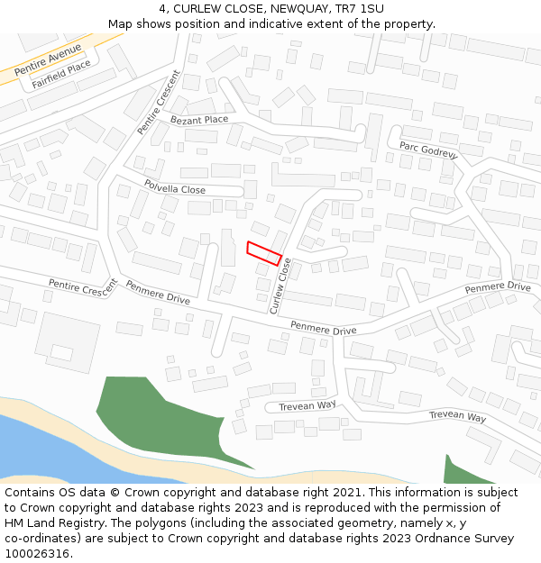 4, CURLEW CLOSE, NEWQUAY, TR7 1SU: Location map and indicative extent of plot