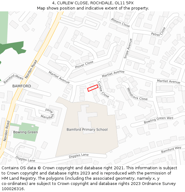 4, CURLEW CLOSE, ROCHDALE, OL11 5PX: Location map and indicative extent of plot