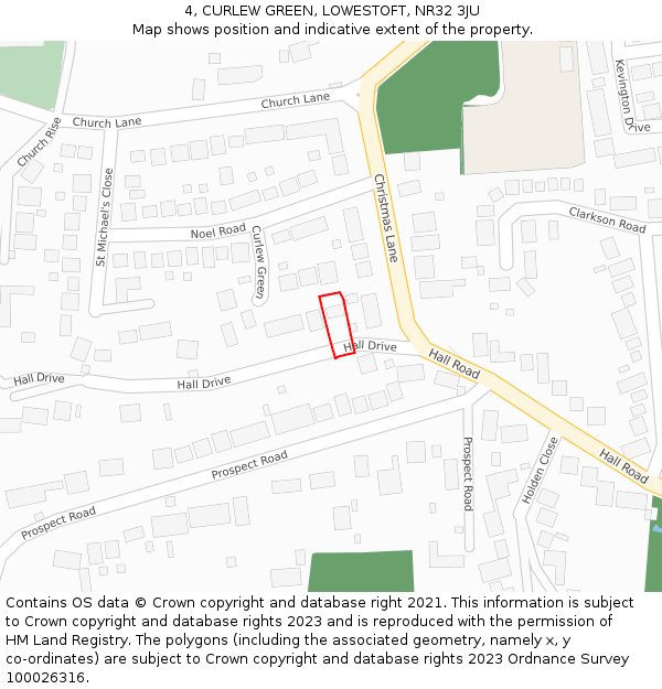 4, CURLEW GREEN, LOWESTOFT, NR32 3JU: Location map and indicative extent of plot