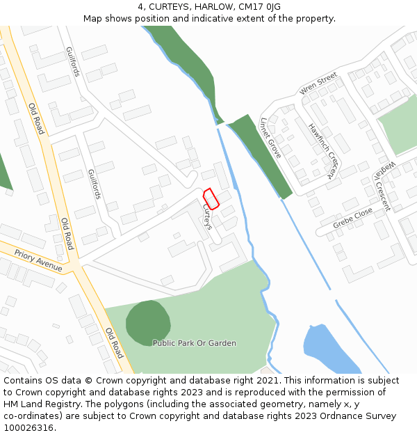 4, CURTEYS, HARLOW, CM17 0JG: Location map and indicative extent of plot