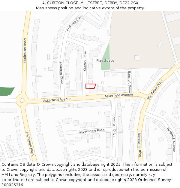 4, CURZON CLOSE, ALLESTREE, DERBY, DE22 2SX: Location map and indicative extent of plot