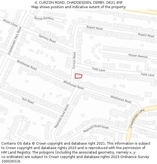 4, CURZON ROAD, CHADDESDEN, DERBY, DE21 4NF: Location map and indicative extent of plot