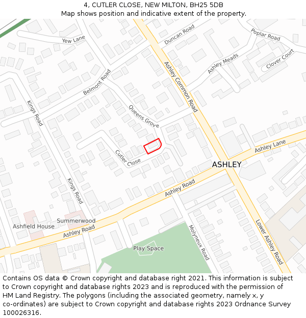 4, CUTLER CLOSE, NEW MILTON, BH25 5DB: Location map and indicative extent of plot