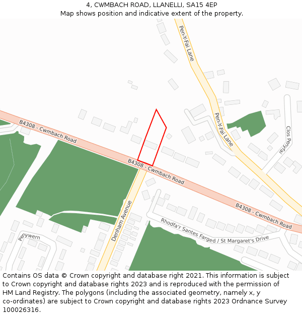 4, CWMBACH ROAD, LLANELLI, SA15 4EP: Location map and indicative extent of plot