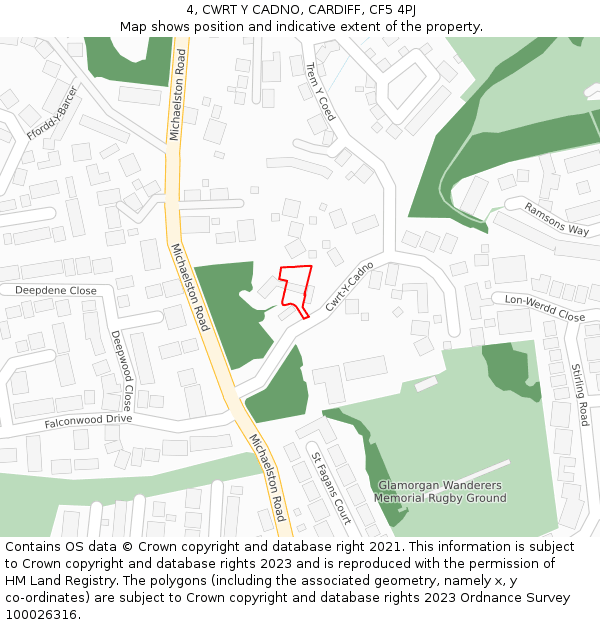 4, CWRT Y CADNO, CARDIFF, CF5 4PJ: Location map and indicative extent of plot