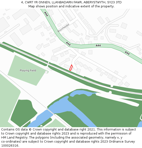 4, CWRT YR ONNEN, LLANBADARN FAWR, ABERYSTWYTH, SY23 3TD: Location map and indicative extent of plot