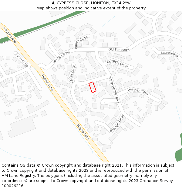 4, CYPRESS CLOSE, HONITON, EX14 2YW: Location map and indicative extent of plot