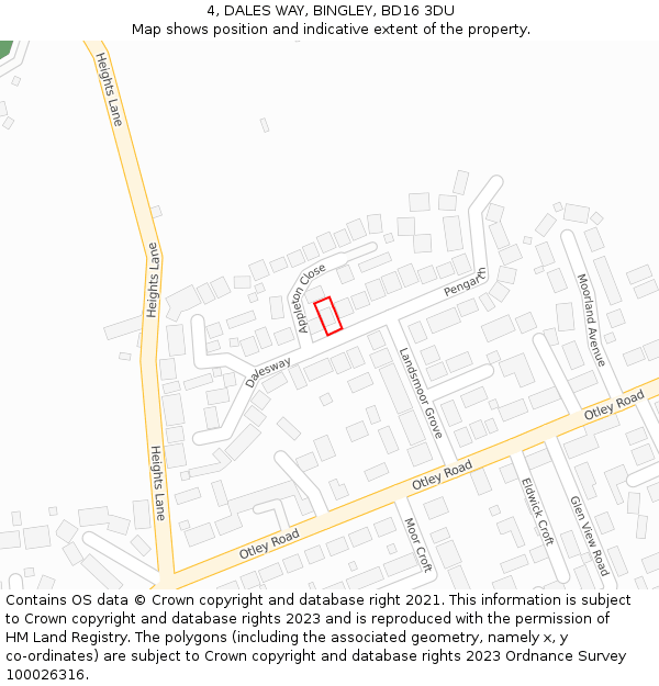 4, DALES WAY, BINGLEY, BD16 3DU: Location map and indicative extent of plot