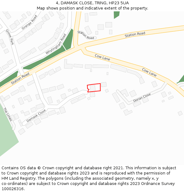 4, DAMASK CLOSE, TRING, HP23 5UA: Location map and indicative extent of plot