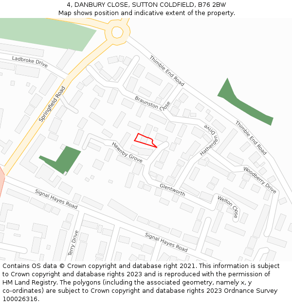 4, DANBURY CLOSE, SUTTON COLDFIELD, B76 2BW: Location map and indicative extent of plot