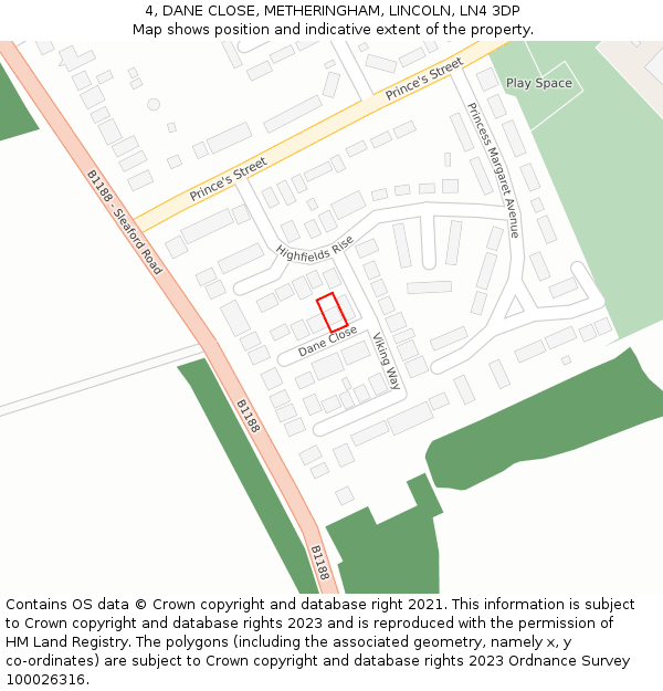 4, DANE CLOSE, METHERINGHAM, LINCOLN, LN4 3DP: Location map and indicative extent of plot