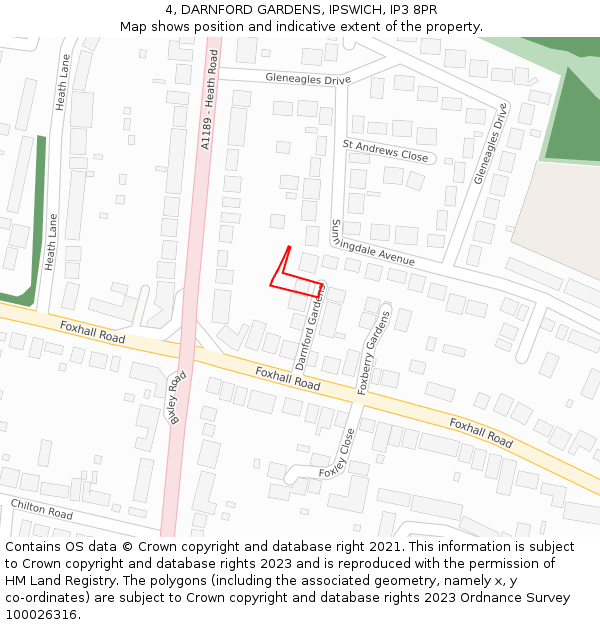 4, DARNFORD GARDENS, IPSWICH, IP3 8PR: Location map and indicative extent of plot