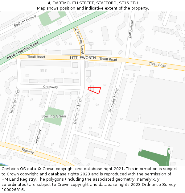 4, DARTMOUTH STREET, STAFFORD, ST16 3TU: Location map and indicative extent of plot