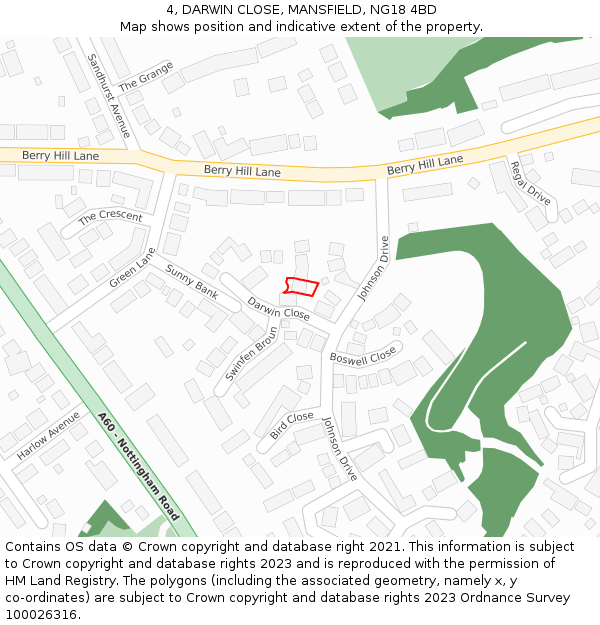 4, DARWIN CLOSE, MANSFIELD, NG18 4BD: Location map and indicative extent of plot