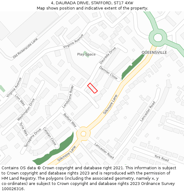 4, DAURADA DRIVE, STAFFORD, ST17 4XW: Location map and indicative extent of plot