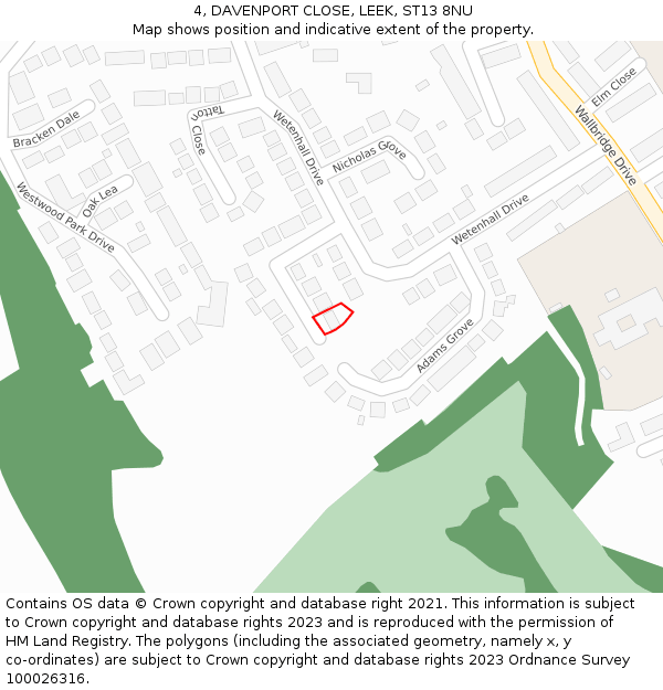 4, DAVENPORT CLOSE, LEEK, ST13 8NU: Location map and indicative extent of plot
