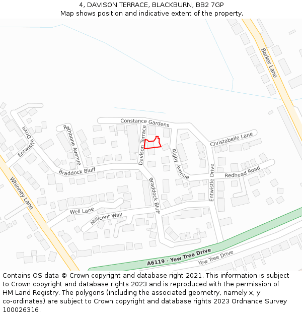 4, DAVISON TERRACE, BLACKBURN, BB2 7GP: Location map and indicative extent of plot