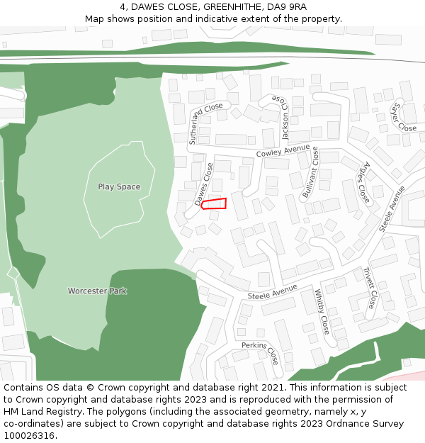 4, DAWES CLOSE, GREENHITHE, DA9 9RA: Location map and indicative extent of plot