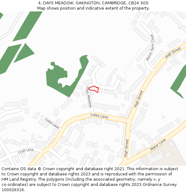 4, DAYS MEADOW, OAKINGTON, CAMBRIDGE, CB24 3GS: Location map and indicative extent of plot